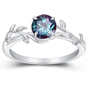Gift for Her - Art Deco Leaf Shaped Alexandrite Ring - Brilliant 1.00 Carat Created Alexandrite Ring - Platinum Plated 925 Silver Purple Green Gemstone Ring - Color Changing Birthstone Ring - Vintage Vines Style Ring