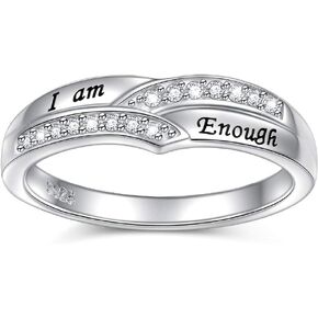 I am Enough Rings 925 Sterling Silver CZ Ring Inspirational Jewelry Gift for Women Ring Size 6-9