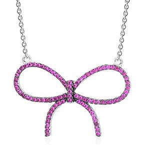 قلادة ماسيتي من الفضة الإسترليني للفتيات بفيونكة كبيرة مع ألماس مقلد ملون 17 بوصة in Kuwait