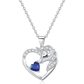 Love Heart Unicorns Gifts for Girls Initial Necklace, 18K White Gold Plated Unicorn Necklace for Teen Girls Unicorn Gifts 1CT Birthstone Necklace Girls Jewelry Unicorn Necklaces Unicorns Gifts for Girls Women