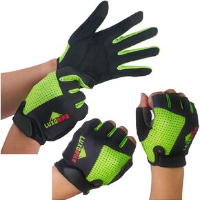 LuxoBike Green - Size Medium - 2 Pair - Half and Full Finger Cycling Gloves Bundle