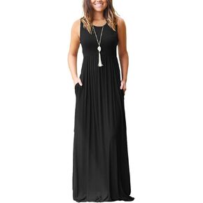 MISFAY Womens Summer Sleeveless Maxi Dress Loose Plain Casual Long Dress with Pockets