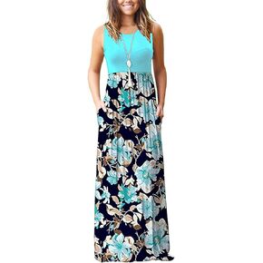MISFAY Womens Summer Sleeveless Maxi Dress Loose Plain Casual Long Dress with Pockets