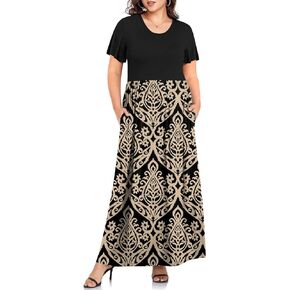 TAOHUADAO Women's Summer Plus Size Dresses Crewneck Ruffle Short Sleeve Casual Maxi Dress with Pockets