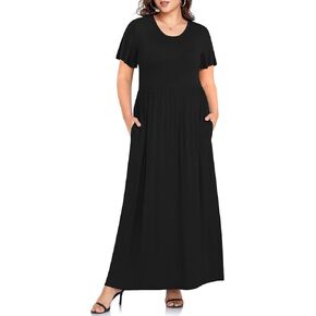 TAOHUADAO Women's Summer Plus Size Dresses Crewneck Ruffle Short Sleeve Casual Maxi Dress with Pockets