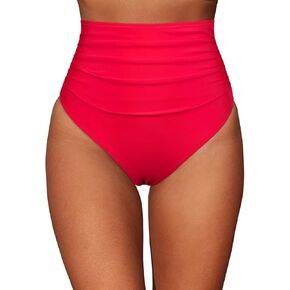 جزء سفلي بيكيني نسائي عالي الخصر من Firpearl تانكيني مكشكش ريترو، جزء سفلي للسباحة قصير للتحكم في البطن in Kuwait