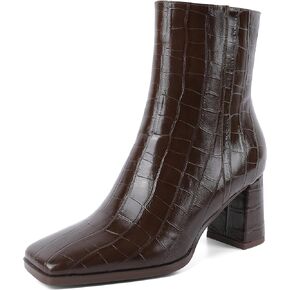 Womens Ankle Boots Chunky Heel Boots Ankle Booties Square Toe 3 Inch Side Zip Boots Fall Shoes US Size 5-13