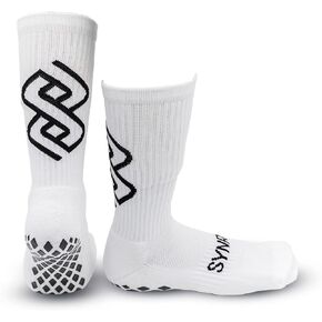 SynrgyAthletics Anti Slip Grip Socks for Soccer, Football, Hockey with Interior and Exterior Grip for Men and Women (White)