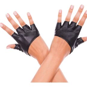 Women's Short Faux Leather Fingerless Gloves
