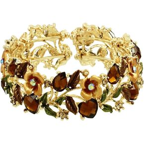 Falari Vintage Flower Bracelet Bangle Crystal Beads Hand-Painted