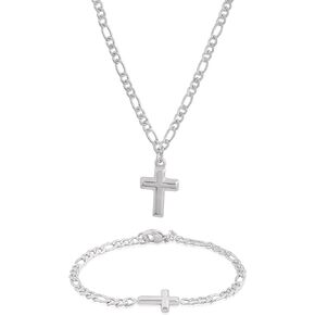 Edforce Stainless Steel 20 inch Figaro Link Chain Cross Necklace and Matching Bracelet, 20"