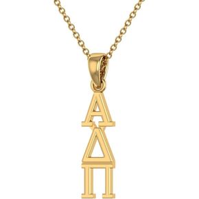King Greek Alpha Delta Pi Vertical Yellow Gold Plated Sterling Silver with 18" Chain