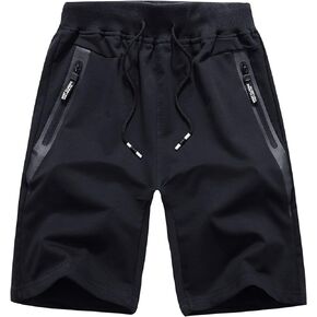 LOUECHY Men's Athletic Running Shorts Cotton Sweat Shorts Gym Workout Shorts with Zipper Pockets