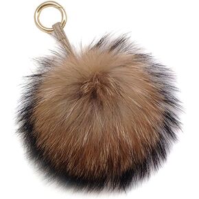 6"Large Fluffy Genuine Fur Pom Pom Keychain Puffy Ball Car Keyring / Bag Purse Charm (Burgundy)