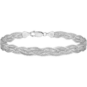 Savlano 925 Sterling Silver 7MM Braided Herringbone Diamond Cut Chain Bracelet - 18K Gold Plated 4-Strand 7.5 Inch Herringbone Bracelet for Women, Teens & Girls - Made in Italy Comes Gift Box