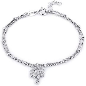 Vanbelle Sterling Silver Jewelry Multi Layered Chain Bracelet with Hanging Palm Tree and Rhodium Plated for Women and Girls in Saudi Arabia