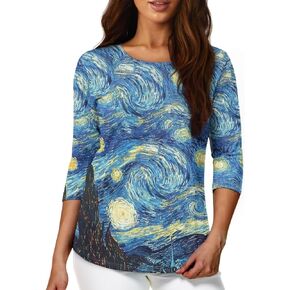 Summer Tops 3/4 Sleeve Fall T Shirts Casual Blouses Tunic Top Crewneck Workout Yoga Tees S-2XL