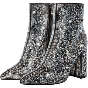 حذاء LISHAN نسائي بسحاب عند الأصابع ومقدمة مدببة مرصعة بأحجار الراين وكعب عالٍ in Kuwait