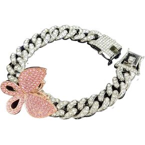 Butterfly Cuban Bracelet Cuban Link Bracelets Pave Iced Out Crystal Bling Butterfly Bracelets Gold Silver Color CZ Butterfly Bracelet Bangle for Women Girl Hip Hop Rapper Jewelry