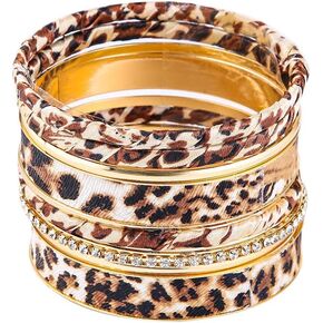 COLORFUL BLING 8-12Pcs Mottled Leopard Bangle Bracelet Set Stackable for Women Indian Multilayer Punk Gold Tone Wrapped Cuff Bracelets Wristband Statement Jewelry