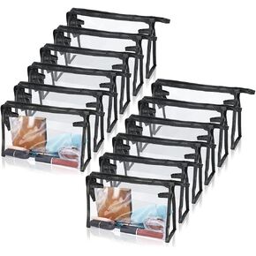 12 Pcs Portable Transparent Cosmetic Bags, Clear Waterproof Makeup Bags with Handle, PVC Travel Toiletry Bags Pouches, Clear Pencil Cases, Stationary Organizers(6 Colors)