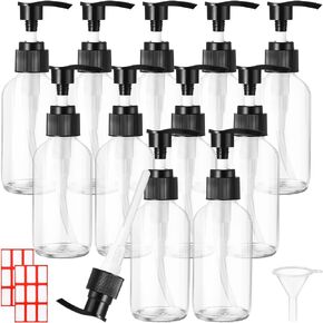 Tanlade 12 Pcs Glass Pump Bottle Dispenser 4 oz Travel Bottles with Pump Refillable Glass Containers for Toiletries Lotion Liquid Soap Shampoo Essential Oils Cosmetic Travel Accessories(Amber)