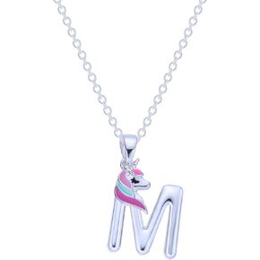 URMPTJ Sterling Silver Plated Bubble Initial Necklace for Girls Women,Unicorn Pendant Bubble Initial Neckalce for Girls