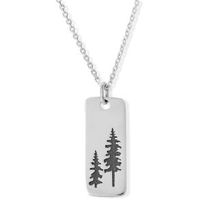 Boma Jewelry Sterling Silver Evergreen Tree Rectangle Pendant, 22 Inches