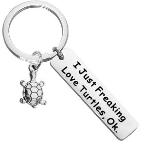 BEKECH Turtles Keychain I Just Freaking Love Turtles OK Keychain Beach Sea Turtle Animal Jewelry