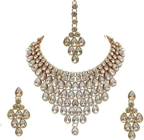 I Jewels 18k Gold Plated Indian Traditional Bollywood Style Wedding Stone Studded Bridal Choker Necklace Set for Women in Saudi Arabia