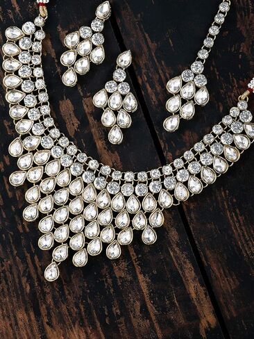 I Jewels 18k Gold Plated Indian Traditional Bollywood Style Wedding Stone Studded Bridal Choker Necklace Set for Women in Saudi Arabia