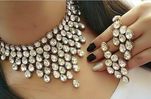 I Jewels 18k Gold Plated Indian Traditional Bollywood Style Wedding Stone Studded Bridal Choker Necklace Set for Women in Saudi Arabia