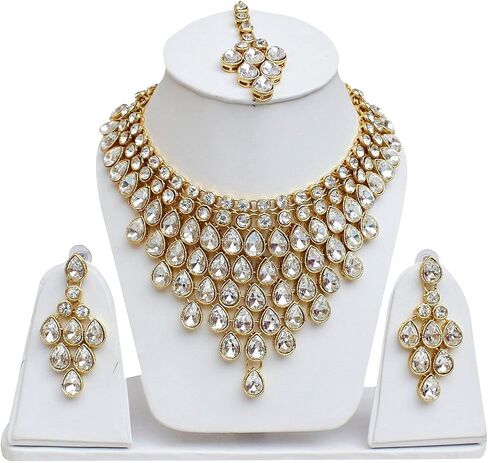 I Jewels 18k Gold Plated Indian Traditional Bollywood Style Wedding Stone Studded Bridal Choker Necklace Set for Women in Saudi Arabia