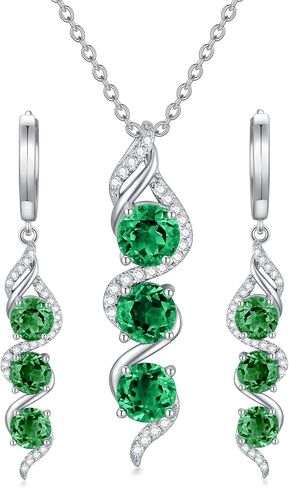 مجموعة مجوهرات Althum Emerald المتدلية من الفضة الإسترليني عيار 925 وأقراط متدلية من مجوهرات جوهرة مايو للنساء in Kuwait