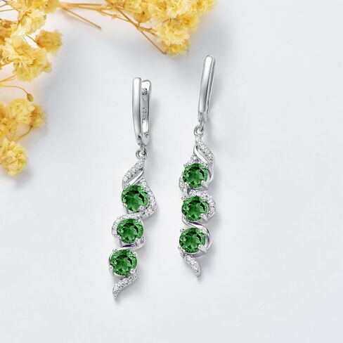 مجموعة مجوهرات Althum Emerald المتدلية من الفضة الإسترليني عيار 925 وأقراط متدلية من مجوهرات جوهرة مايو للنساء in Kuwait