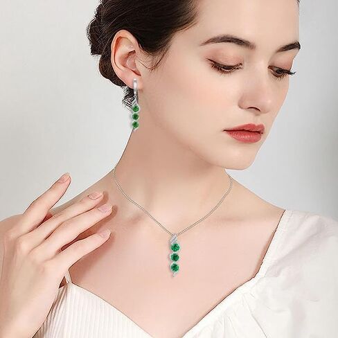 مجموعة مجوهرات Althum Emerald المتدلية من الفضة الإسترليني عيار 925 وأقراط متدلية من مجوهرات جوهرة مايو للنساء in Kuwait