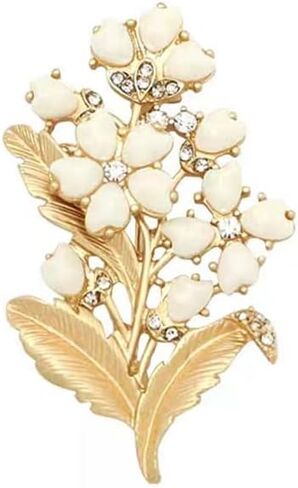 Lily of The Valley Brooch Alloy Retro Crystal Brooch Clothing Scarf Bag Accessories Banquet Brooch Women Handmade Elegant Party Lapel Pin Corsage Safety Pin Women Girls Gift, MetalMet, no gemstone in Kuwait