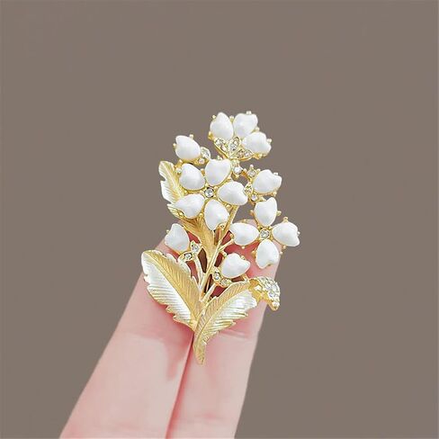 Lily of The Valley Brooch Alloy Retro Crystal Brooch Clothing Scarf Bag Accessories Banquet Brooch Women Handmade Elegant Party Lapel Pin Corsage Safety Pin Women Girls Gift, MetalMet, no gemstone in Kuwait