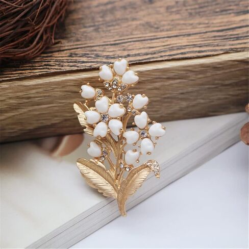 Lily of The Valley Brooch Alloy Retro Crystal Brooch Clothing Scarf Bag Accessories Banquet Brooch Women Handmade Elegant Party Lapel Pin Corsage Safety Pin Women Girls Gift, MetalMet, no gemstone in Kuwait