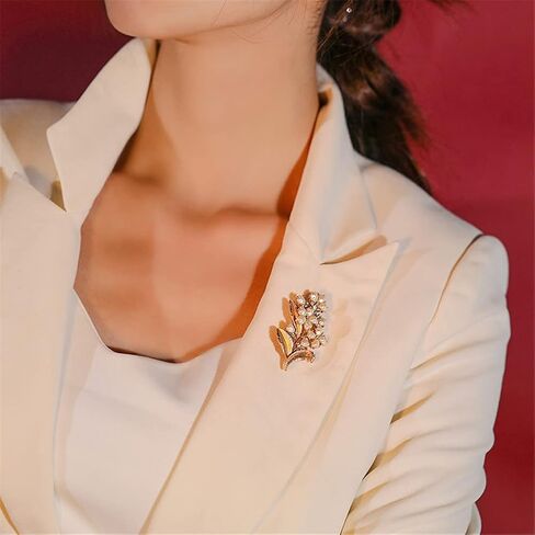 Lily of The Valley Brooch Alloy Retro Crystal Brooch Clothing Scarf Bag Accessories Banquet Brooch Women Handmade Elegant Party Lapel Pin Corsage Safety Pin Women Girls Gift, MetalMet, no gemstone in Kuwait