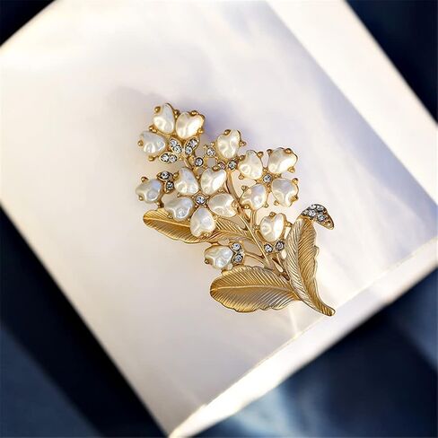 Lily of The Valley Brooch Alloy Retro Crystal Brooch Clothing Scarf Bag Accessories Banquet Brooch Women Handmade Elegant Party Lapel Pin Corsage Safety Pin Women Girls Gift, MetalMet, no gemstone in Kuwait