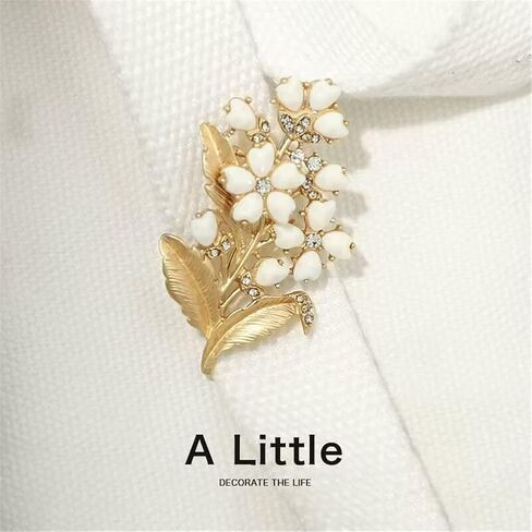 Lily of The Valley Brooch Alloy Retro Crystal Brooch Clothing Scarf Bag Accessories Banquet Brooch Women Handmade Elegant Party Lapel Pin Corsage Safety Pin Women Girls Gift, MetalMet, no gemstone in Kuwait
