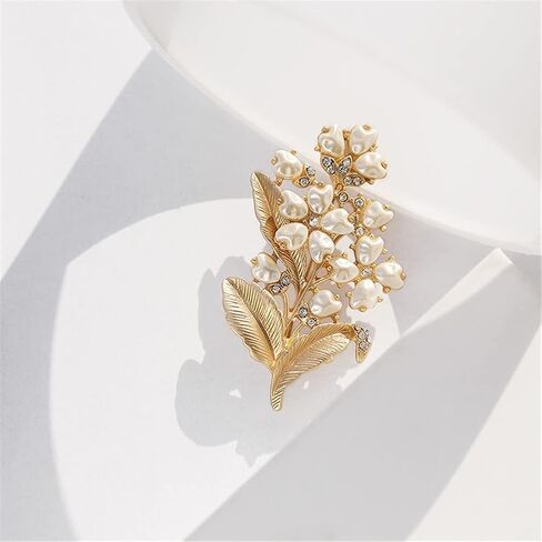 Lily of The Valley Brooch Alloy Retro Crystal Brooch Clothing Scarf Bag Accessories Banquet Brooch Women Handmade Elegant Party Lapel Pin Corsage Safety Pin Women Girls Gift, MetalMet, no gemstone in Kuwait