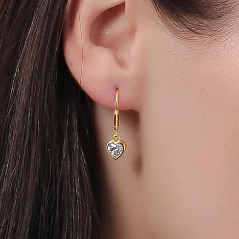 14K Gold Hoop Earrings Handpicked Leverback Cubic Zirconia Earrings Christmas Gifts in Saudi Arabia