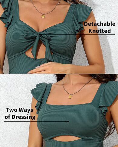 Charmo Ruffle Maternity Bathing Suits for Women Ribbed Tie Knot Maternity Swimsuit Cutout Ruched Pregnancy Swimwear in Kuwait