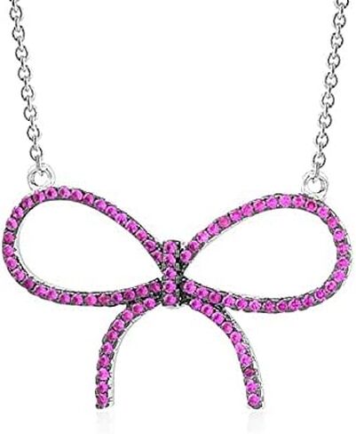 قلادة ماسيتي من الفضة الإسترليني للفتيات بفيونكة كبيرة مع ألماس مقلد ملون 17 بوصة in Kuwait