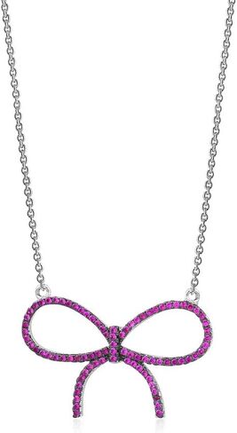 قلادة ماسيتي من الفضة الإسترليني للفتيات بفيونكة كبيرة مع ألماس مقلد ملون 17 بوصة in Kuwait