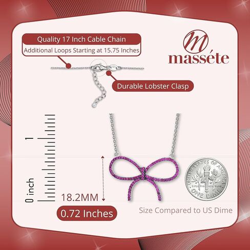 قلادة ماسيتي من الفضة الإسترليني للفتيات بفيونكة كبيرة مع ألماس مقلد ملون 17 بوصة in Kuwait