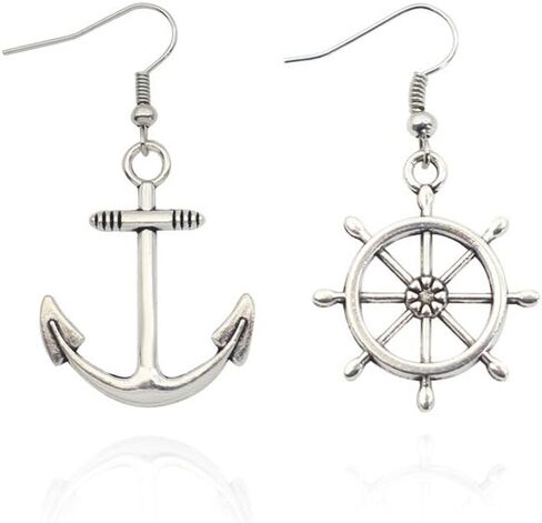WLLAY Irregular Silver Nautical Anchor Rudder Earrings Personality Fashion Dangle Earrings in Saudi Arabia