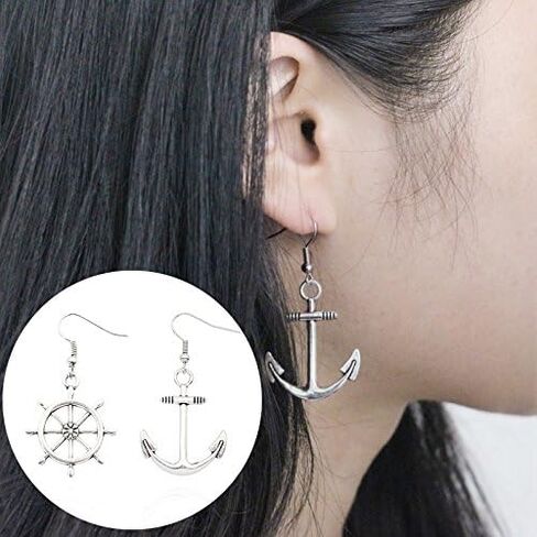 WLLAY Irregular Silver Nautical Anchor Rudder Earrings Personality Fashion Dangle Earrings in Saudi Arabia